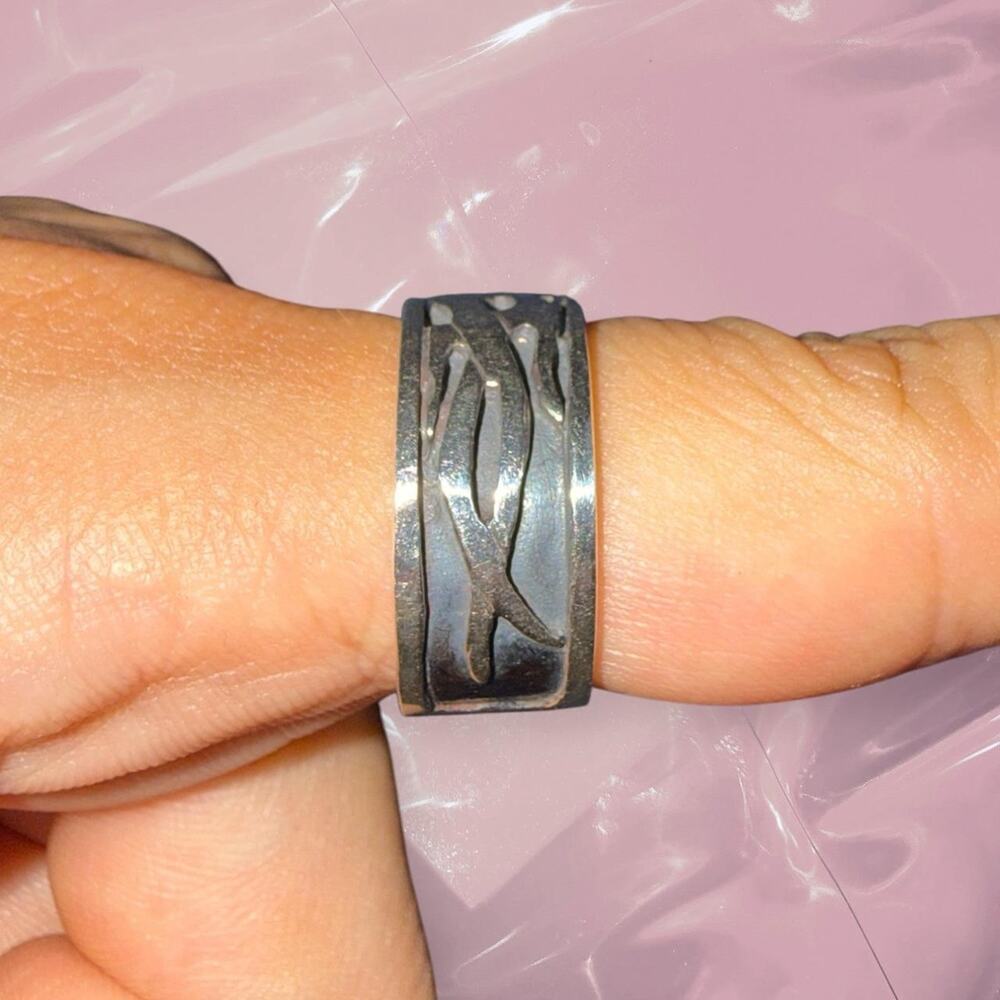 Vintage Cyber Tribal Abstract Band 925 Sterling Silver Ring Size 7
